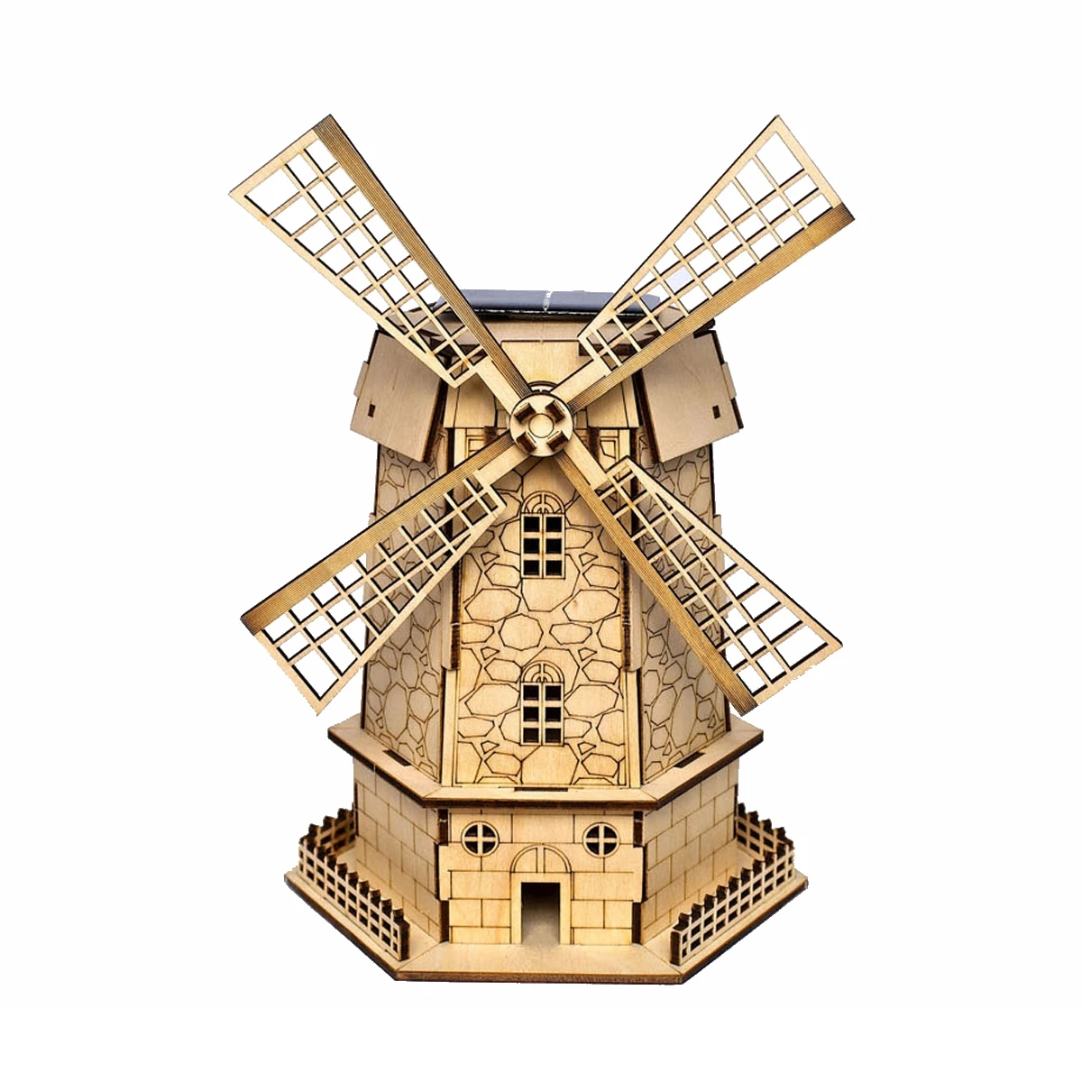 

Cool Funny DIY Assembly & Colored Painting Solar Powered Rotating 3D Wooden "Holland Windmill" Building Model Educational Toy
