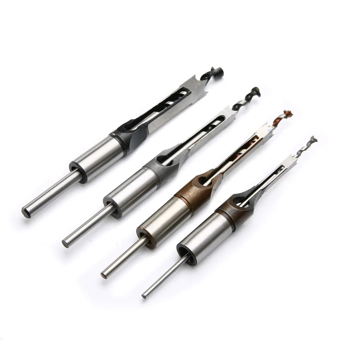 

4pc HSS Twist Drill Bits Set Mortising Chisel Set Square Hole Mortiser Drill Bit for Woodworking Drilling Tools