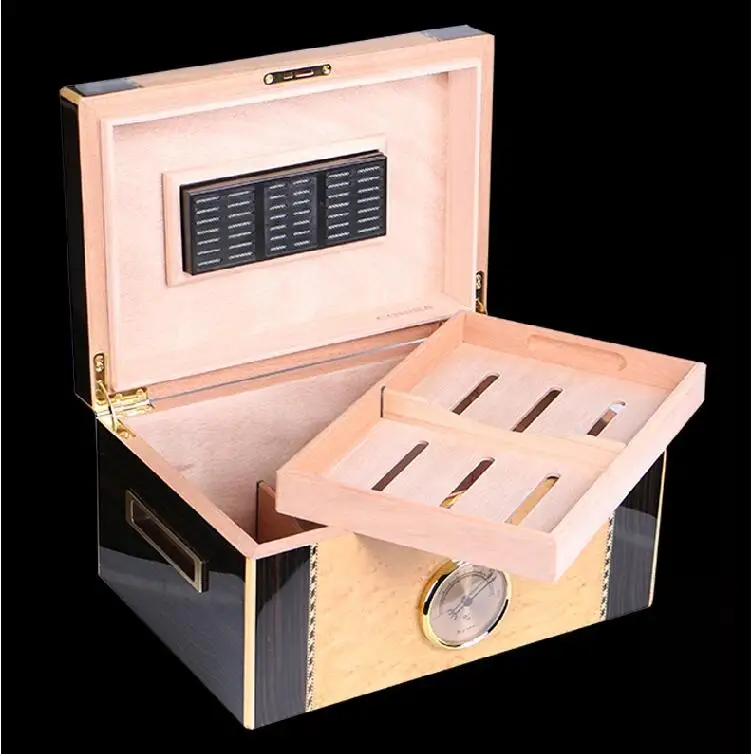 В руссину Роскошная большая емкость кедровая деревянная коробка для хранения сигар и сигар, цифровой гигрометр, деревянная коробка XJH009