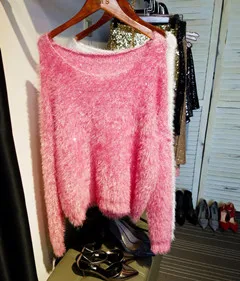 Cakucool, хит, блестящие вязаные топы, женский свитер с блестками, длинный рукав, большой круглый вырез, Повседневный, свободный, украшенный, джемпер, топ для девушек, 6 цветов - Цвет: thick pink