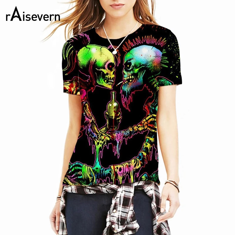 

Raisevern 2019 New Skull Couple Print 3D T Shirt Men Women Short Sleeve T-shirt Harajuku Punk Tee Tops Plus Size Dropship