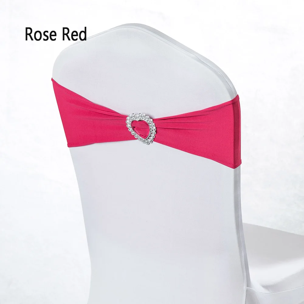 rose red Дешевые 100 шт/партия, эластичный красный стул с пряжкой в форме сердца, лента для свадебного декора, эластичный спандекс, гостиничный Банкетный стул, пояс для крещения, вечерние платья - Цвет: rose red