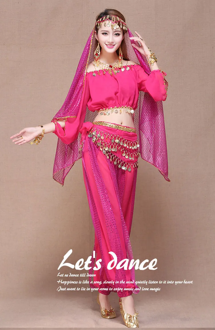 4 шт. 6 цветов взрослый женский костюм Болливуд индийский танец живота костюм восточные племенные арабские Египетский Танец живота костюмы - Цвет: Родо