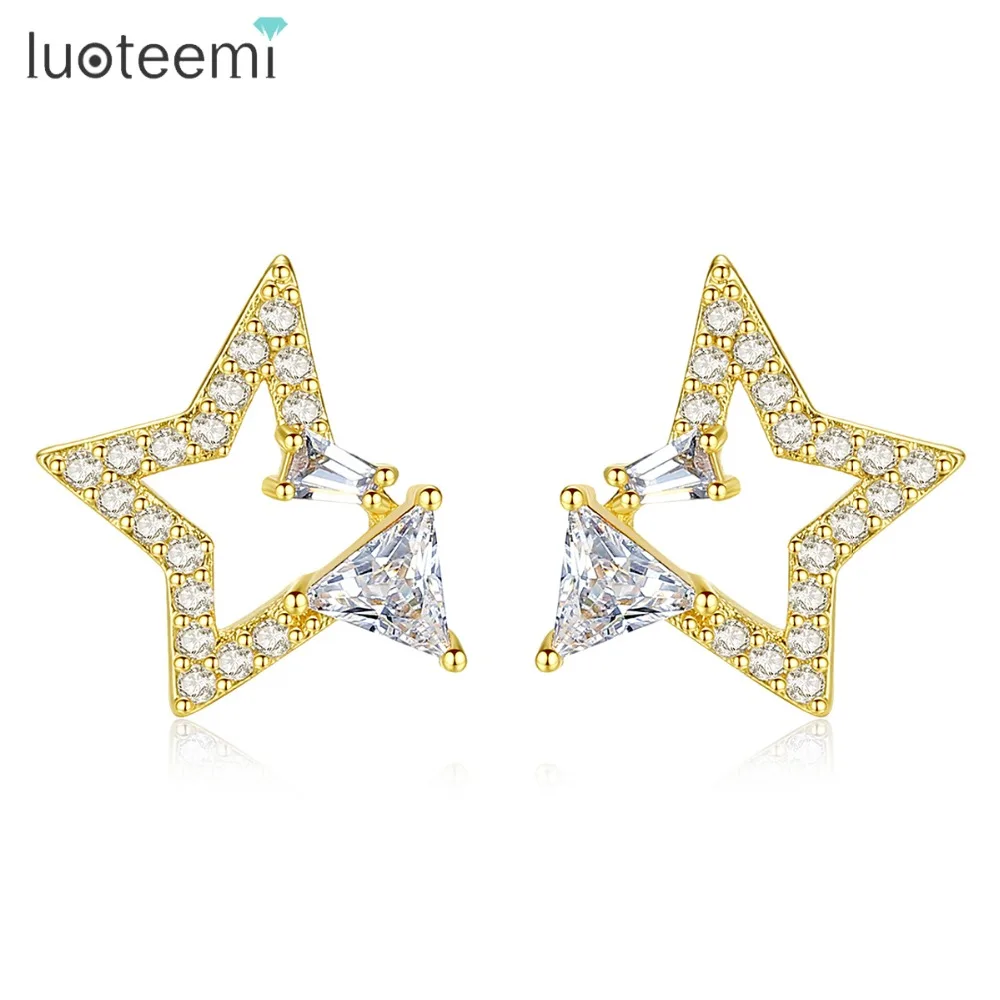 LUOTEEMI брендовые модные сверкающие CZ изысканные серьги-гвоздики в форме звезды для женщин модные ювелирные изделия Pendientes Mujer Moda Рождественский подарок