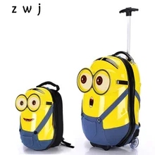 Мультфильм Миньоны 14/18 дюймов Рюкзак+ подвижного Спиннер для багажа бренд дорожного чемодана