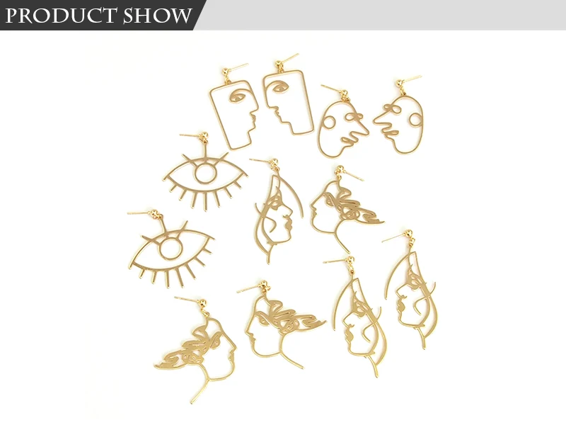 Популярные Геометрические серьги в виде лица золотого цвета для девушек, женские серьги Bijoux Femme, Простые индивидуальные металлические женские серьги с абстрактным глазом