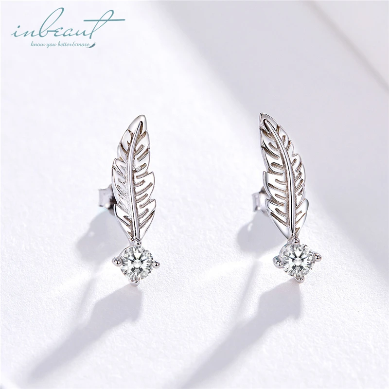 

inbeaut Silver Bohemia Feather Stud Earrings for Women Classic S925 Small Feather-shaped Earrings Female Engagement Boho Jewelry