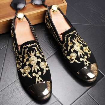 

European male Embroidery Driving shoes Nubuck leather slip- on footwear Metal head Designer The increase Italy male shoe