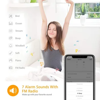 

WIFI Voice Sound Alarm Clock LED Sunrise Simulation with FM Radio Snooze Clock #4