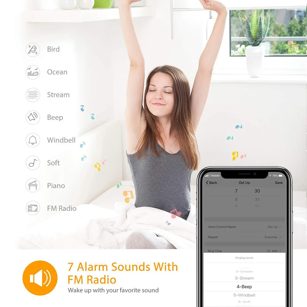 Wi Fi будильник со звуковым сигналом светодиодная модель восхода солнца с FM радио