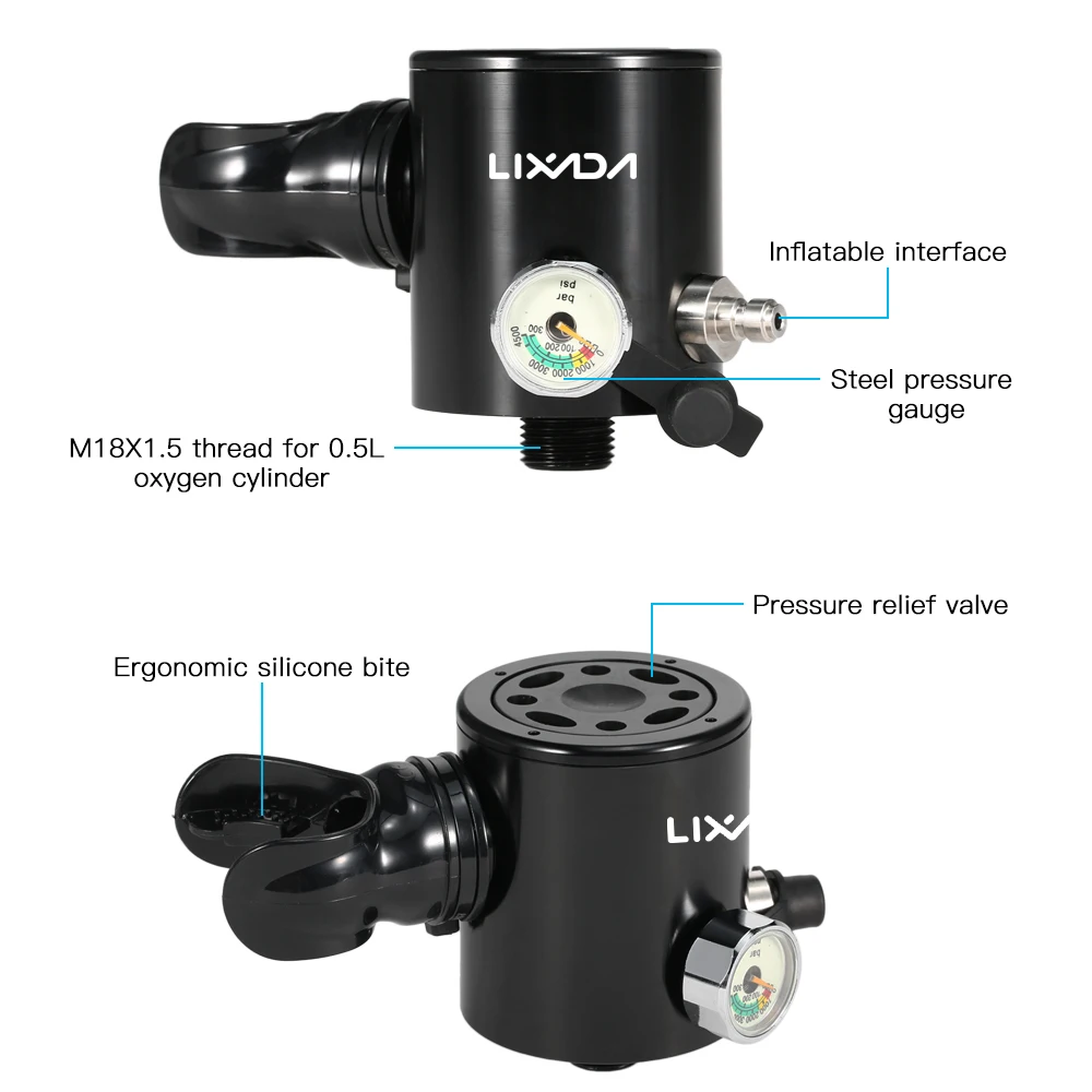 Lixada 0.5L аквалангный кислородный цилиндр регулятор воздушного бака запасной адаптер цилиндрическая сумка ручной линии подводная кислородно-дыхательная аппаратура