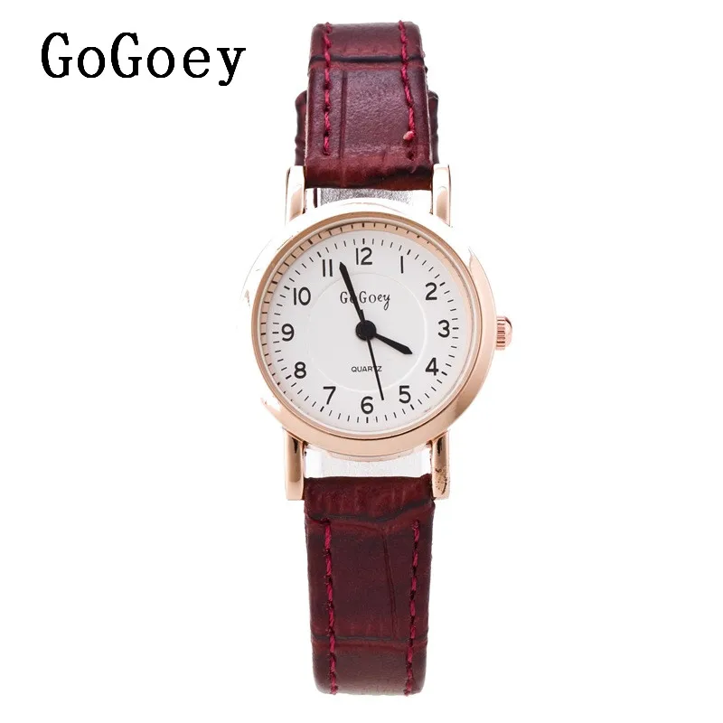 Горячая продажа Gogoey бренд розовое золото кожаный чехол часы для мужчин и женщин