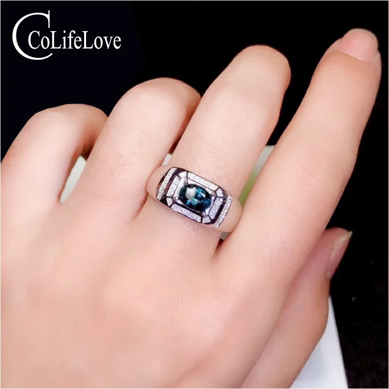 Ювелирные изделия colife, сапфировое кольцо для мужчин, 0.8ct, натуральный сапфир, мужское серебряное кольцо, Твердое Серебро 925 пробы, мужской Сапфир, подарок для Biyfriend