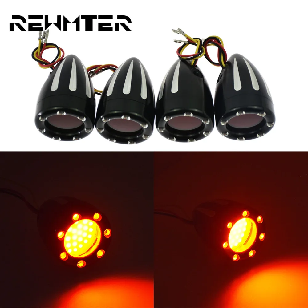 Motorbike CNC Front Rear Turn Signals Light Indicator Red LED Lights For Harley Sportster
