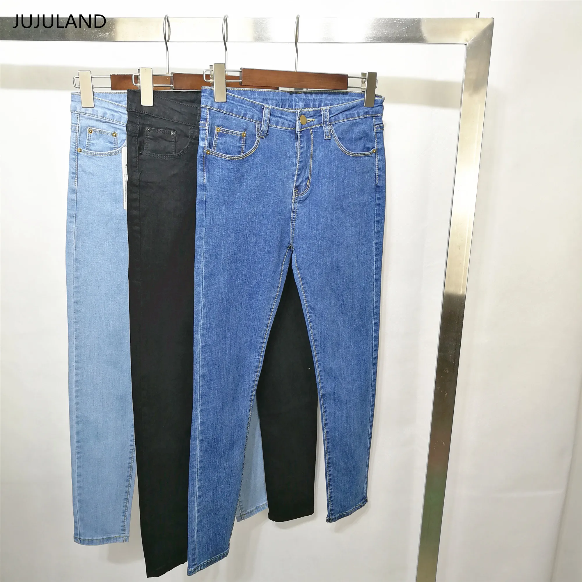 

JUJULAND woman jeans denim pants pencil pants High-waist stretch clear jeans plus size classic style jeans 8175