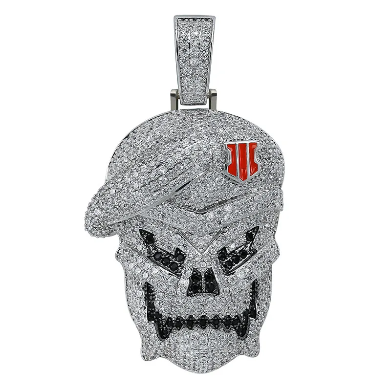 JINAO AAA Micro Pave Black Ops кулон череп скелет ожерелья серебро кубический циркон Iced Out цепи для мужчин хип хоп ювелирные изделия мужской подарок - Окраска металла: Silver