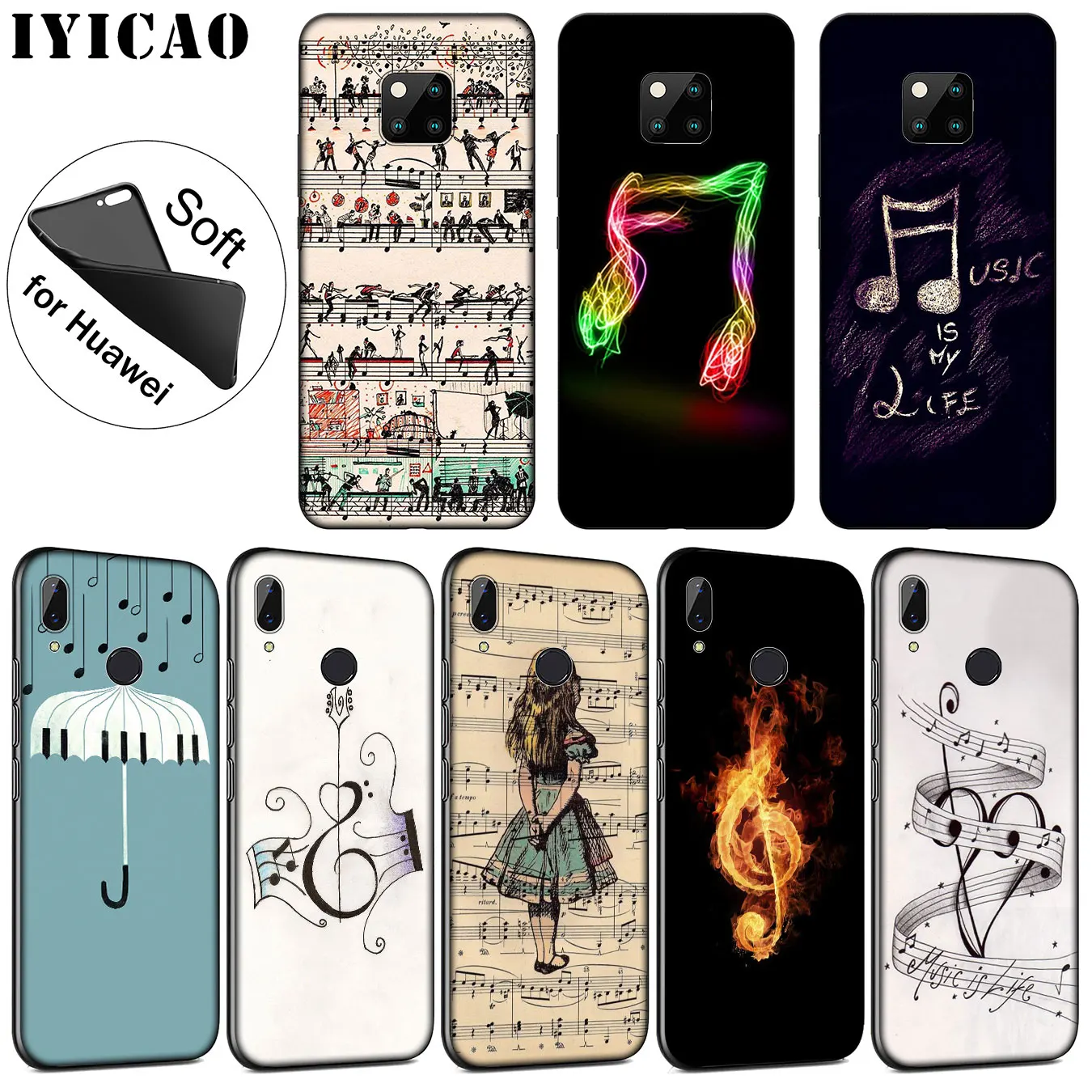 Мягкий силиконовый чехол для телефона IYICAO Love Music Note Piano Umbrella Huawei Mate 30 20 10 Pro Lite Nova 5I 4