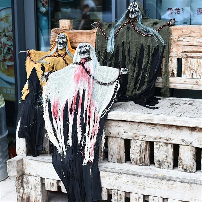 

Home Bar Club Scary Halloween Prop Hanging Skull Halloween Ghost Voice Control Halloween Horror Ghost Grim Zombie Ornament