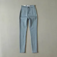 Summer fresh new women pure color slim fit skinny denim pencil pants fashion high waist female elastic casual jeans