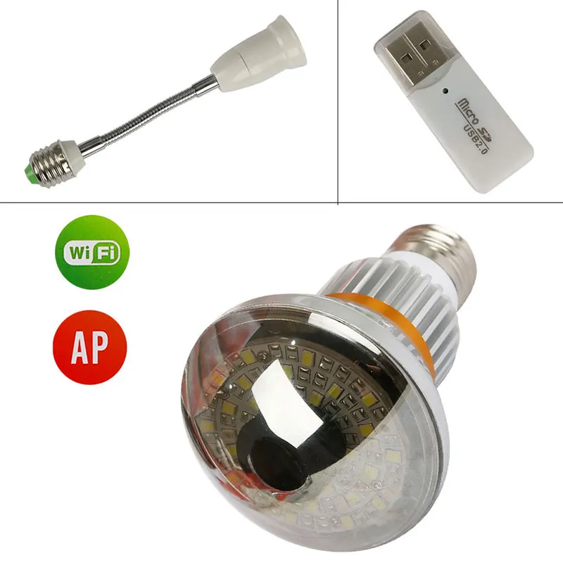 

BC-885YM HD960P P2P Mirror Bulb WiFi/AP IP Network 3.6mm Len Camera with 5w Warm Light Night Vision and Motion Dection Wifi Cam