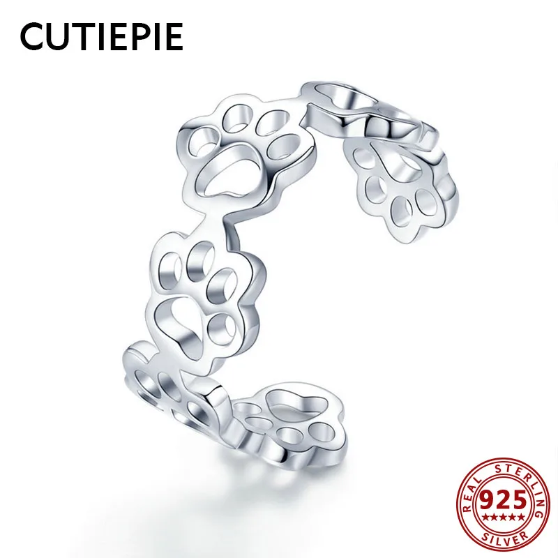 

CUTIEPIE 925 Sterling Silver Rings Adjustable Cat Animal Footprints Paw Cute Romantic Ring for Women Gifts Party Silver Jewelry