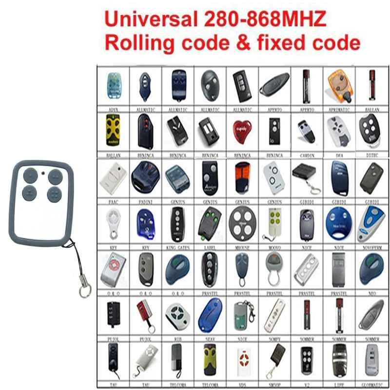 

Universal Multi frequency 280-868MHZ 4 Button Key Fob Remote Control rolling code fixed code Garage door opener