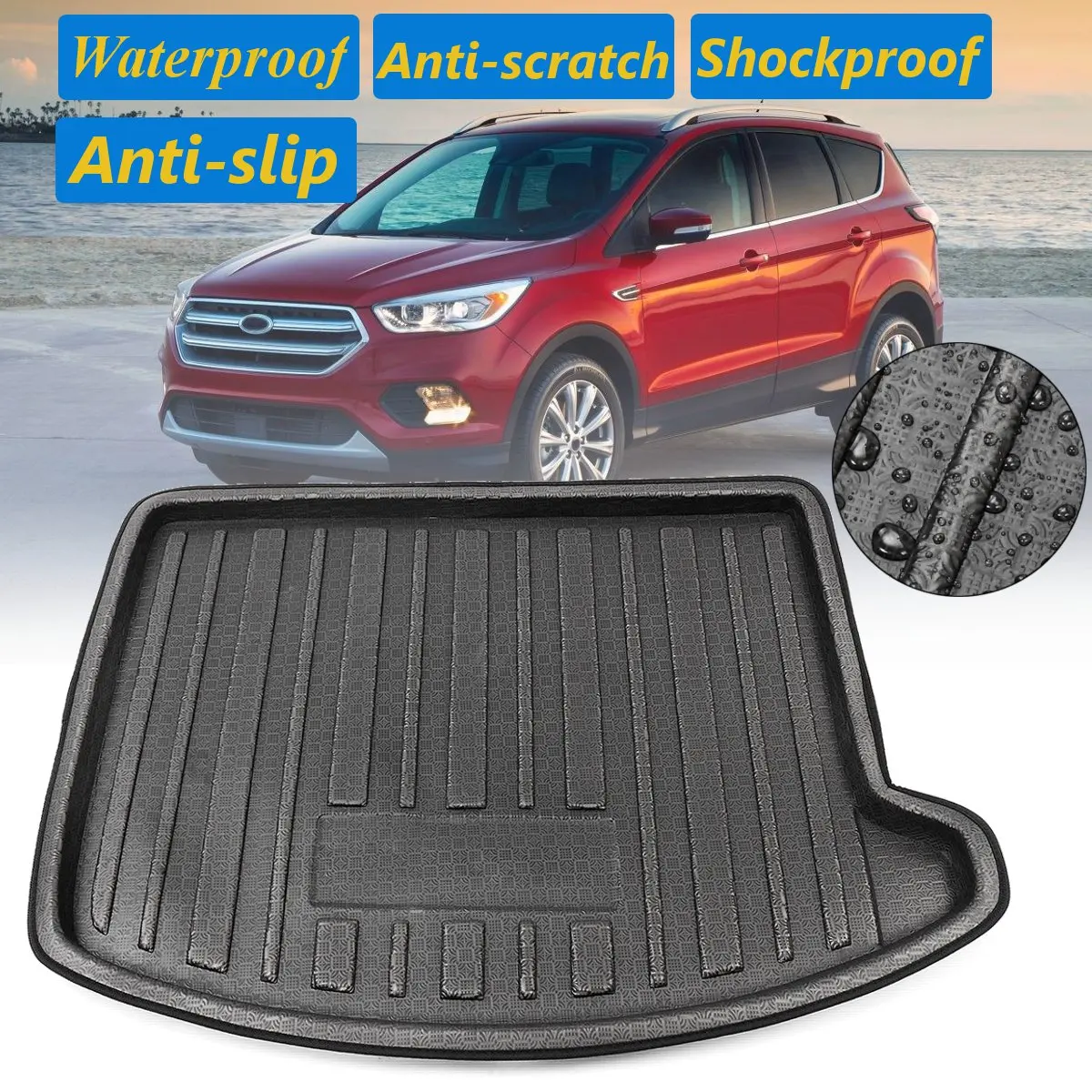 

Cargo Liner 1 Pcs PE Rear Trunk Floor Tray Carpet Boot Mat Mud Kick Overlay For Ford Escape Kuga 2013 2014 2015 2016 2017 2018