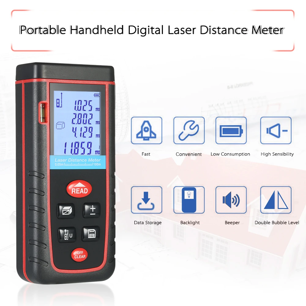 

100m High-precision laser rangefinder Mini construction tools Digital Laser Distance Meter laser tape measure 30 Data Storage