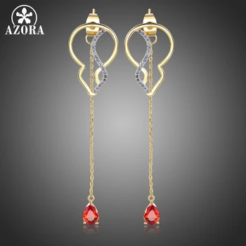 

AZORA Luxury Pear Cut Red Cubic Zirconia Big Long Gourd Drop Earrings for Women Wedding Engagement Fashion Jewelry Gift TE0392