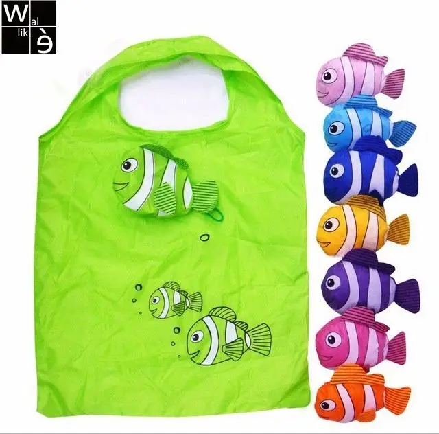 

Wallike 5pcs/lot New 8 Colors Tropical Fish Foldable Eco Reusable Shopping Bags 38cm x58cm