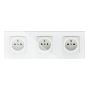 

2017 16A French Standard, Wall Electric / Power 3 Gang 1 Way Socket / Plug, Crystal Glass Panel
