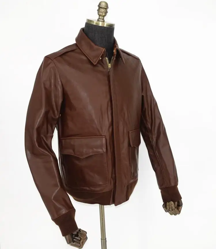 Free shipping.high grade horseskin leather jacket.man claccic A2 style genuine leather coat,vintage fans,Fetal bovine skin sheepskin aviator jacket