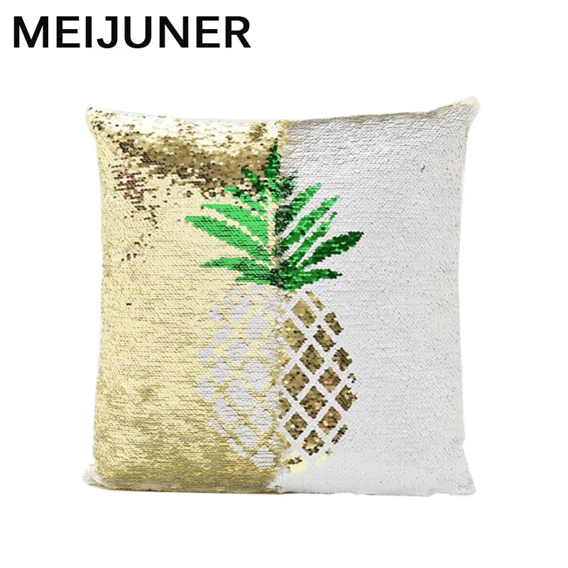 

Meijuner Cushion Cover 40x40 Pineapple Mermaid Magic Sequins Pillowcase Color Changing Reversible Pink Cushion Covers for Sofa