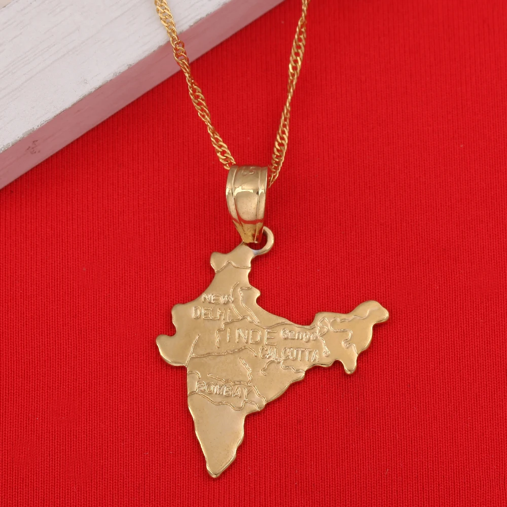 

The Republic Of India Map Pendant Necklaces Chain Indian For Women Girl Gold Color Hindu Jewelry