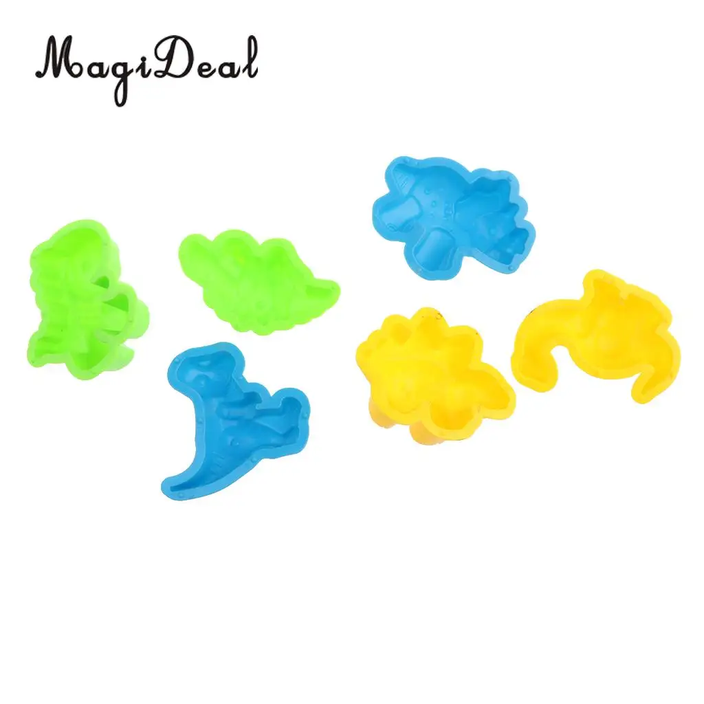 MagiDeal Set of 6 Plastic Model BUilding Kits Sand Molds Dinosaur Beach Sand Molds Sandcastle Toy Box for Kids Children
