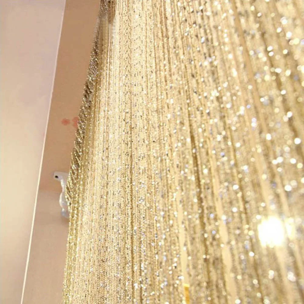 

Hot Silver Silk String Curtains For Living Room Tassel Window Door Divider Sheer Curtains Valance rideaux pour le salon