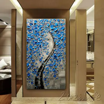 

Blue canvas flowers Tree hand painted Oil painting On Canvas Wall Pictures Canvas Art Palette Knife Morden cuadros decoracion