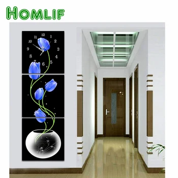 

5D DIY Tulip Diamond Painting Cross Stitch Wall Clock Full Drill Round Diamond Embroidery Flowers Watch Diamond Mosaic Pictures