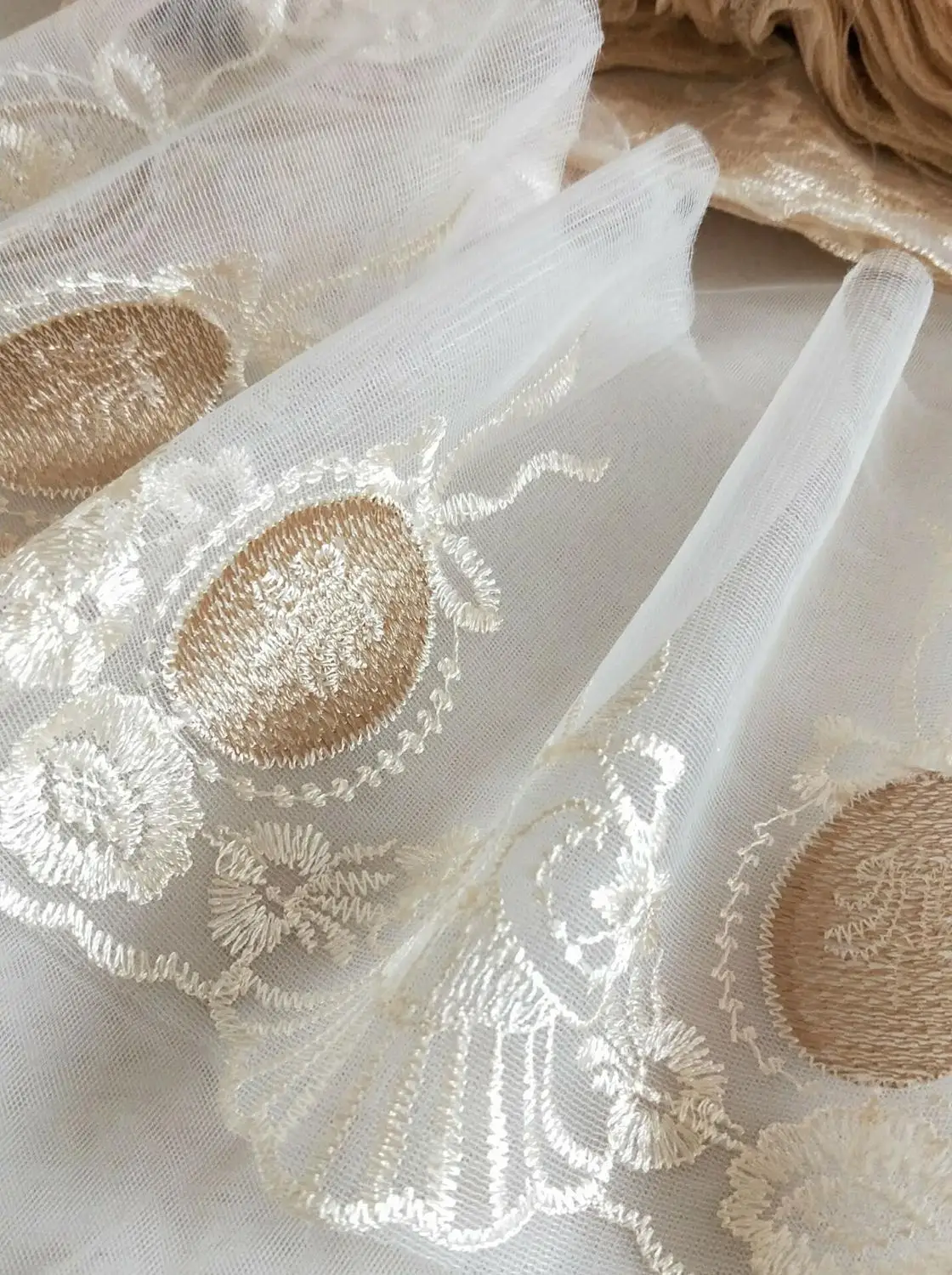 

Gorgeous Light Yellow Tulle Lace Trim Retro Floral Embroidered Lace 7.48 Inches 2 Yards