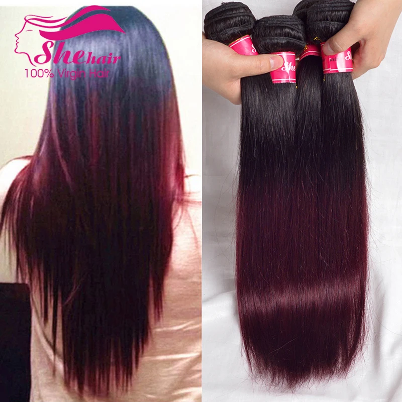 Ombre Hair Extensions1b/99j Peruvian Straight Virgin Hair 3Pcs Unprocessed Peruvian Virgin Hair Straight Ombre Human Hair Weave