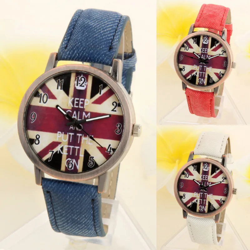 

Perfect Gift Unisex bracelet watch Casual Quartz watch Analog Sports Denim Fabric UK Flag Wrist Watch Luxury Free Ship 0717