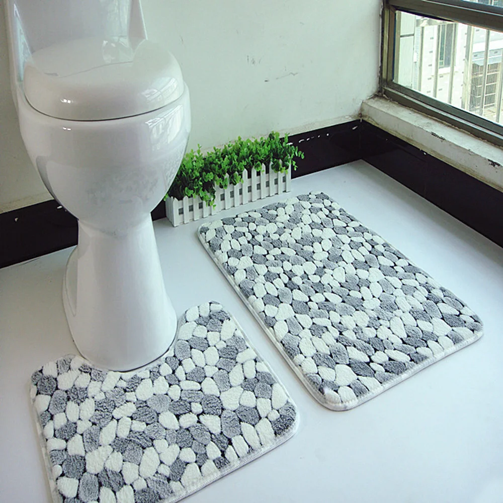 NC 2Pcs Comfortable Non slip Bathroom Toilet Pedestal Rugs Floor Mats