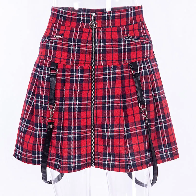 Брендовая новая стильная женская мини-юбка, клетчатые юбки, Повседневная Высокая талия, новая мода, плиссированные юбки-карандаш с оборками - Цвет: Красный