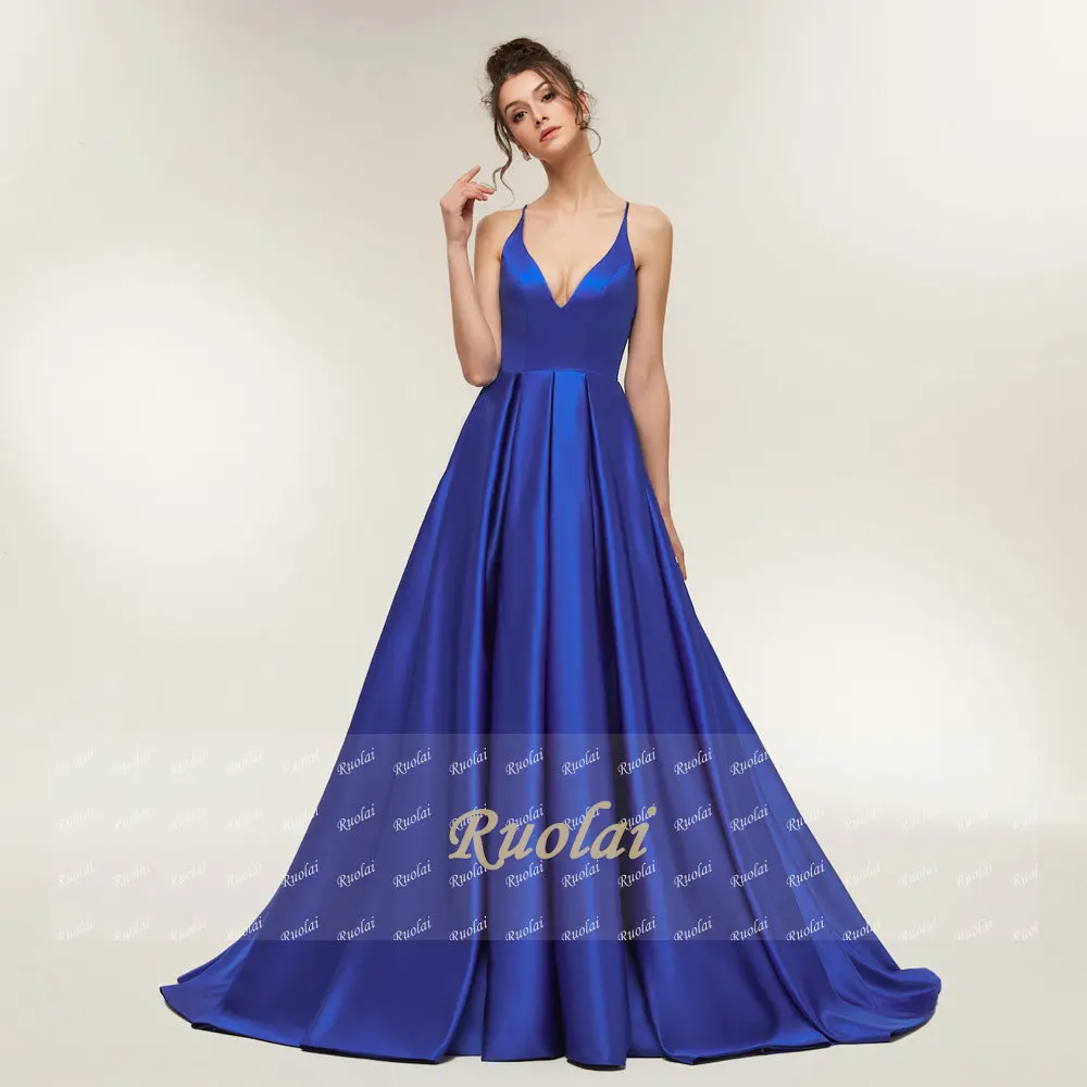 Royal Blue Sexy Satin Evening Dress 2019 Long A line Prom Dresses Evening Party Dresses Evening Gown Open Back Robe De Soiree Royal Blue Sexy Satin Evening Dress 2019 Long A line Prom Dresses Evening Party Dresses Evening Gown Open Back Robe De Soiree