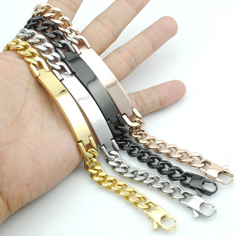 

AMUMIU Exquisite Stainless Steel Bracelet Men Fashion Jewelry Chain ID Men Bracelet Cuff,wholesale KB003