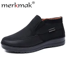 Merkmak/Замшевые мужские ботинки; ботильоны без застежки; мужские теплые бархатные удобные повседневные ботинки; Мужская Уличная обувь больших Size37-50