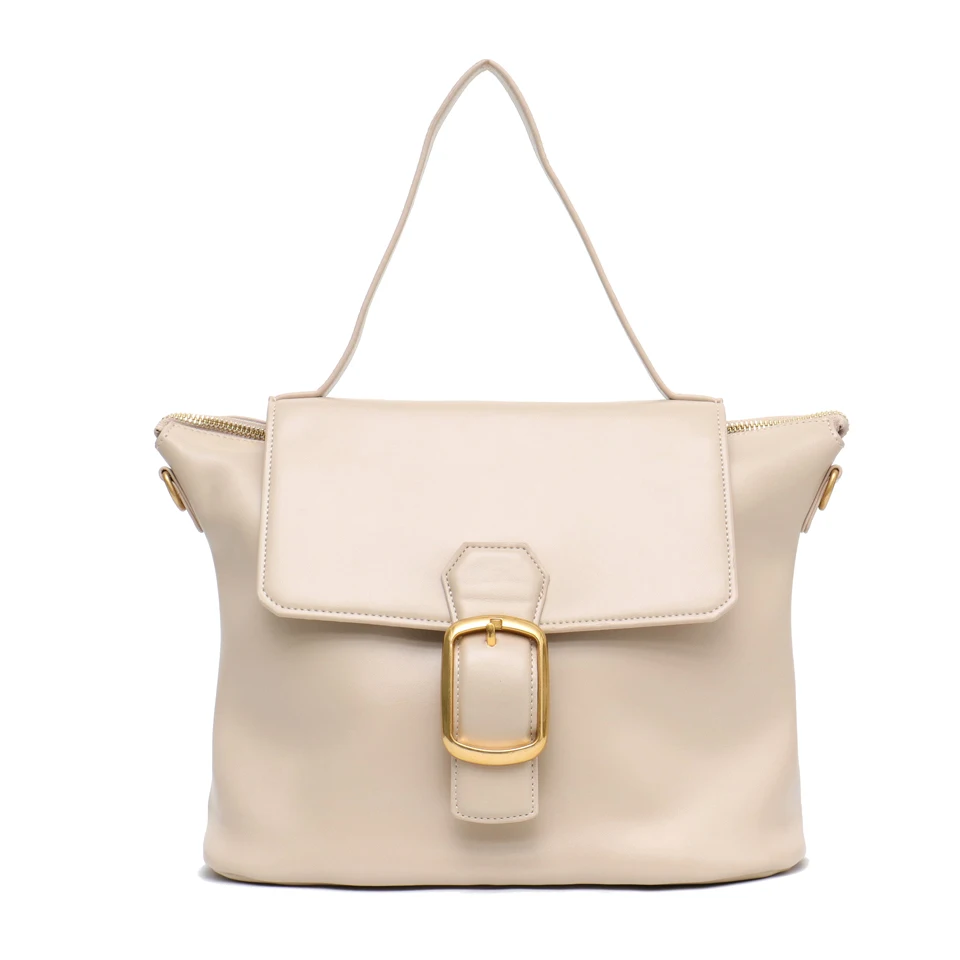 SC Flap Buckle Bag Fashion Cow Leather Top-handle Snap Cover Handbag Genuine Leather Ladies Shoulder&Crossbody Bag for Femal - Цвет: BEIGE