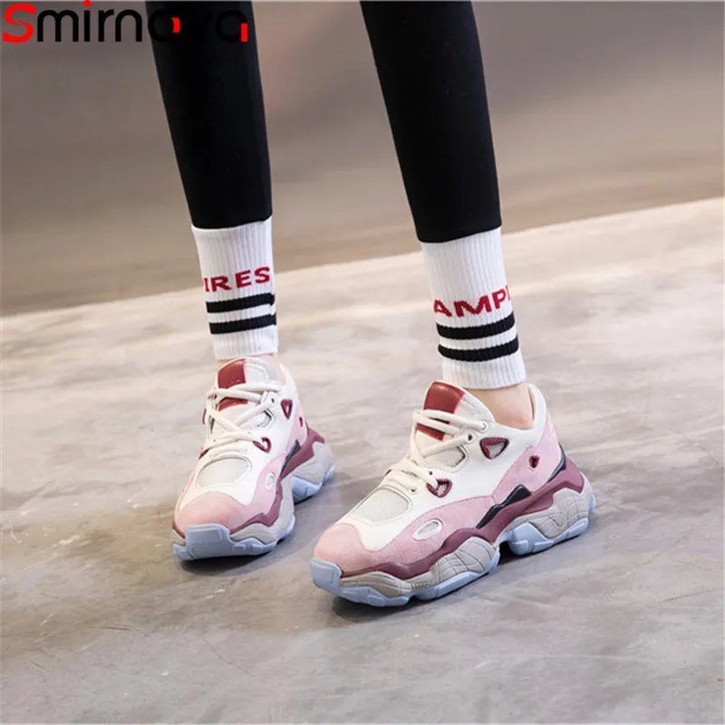 

Smirnova fashion shoes woman round toe lace up pigskin leather shoes women Hot sale Dad Shoes Sneakers Flat Platform shoes women