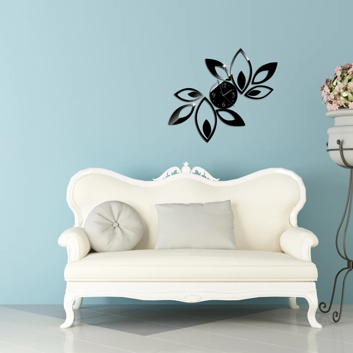 Big flower wall clock modern design luxury mirror wall clock 3d crystal mirror wall clocks best gift! Free shipping!