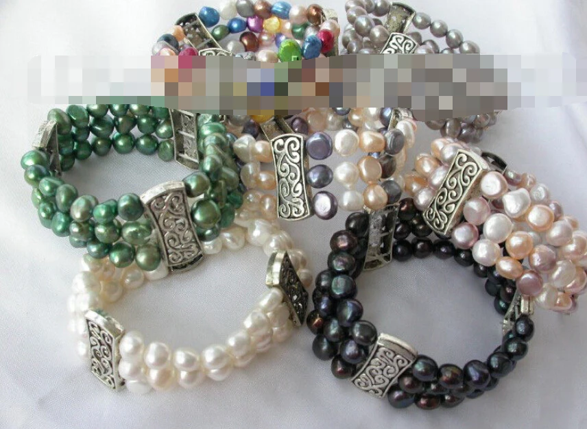 

FREE SHIPPING>>>@@ 0512 7pcs 3rows baroque freshwater cultured pearl bracelet